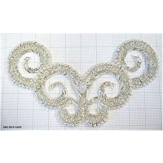 Silver beaded pearl designer applique 5.25" x 10"