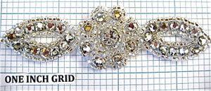 Designer Motif Rhinestone with Silver Beads 4" x 2".