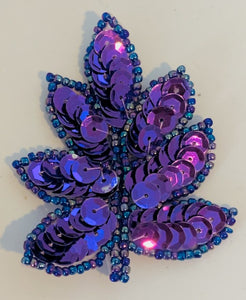 Leaf with Purple Sequins and Beads 2" x 1"