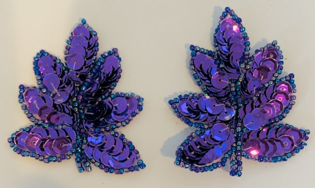 Leaf with Purple Sequins and Beads 2" x 1"