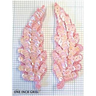 Pink Sequin and Beaded Leaf Pair 4.25"