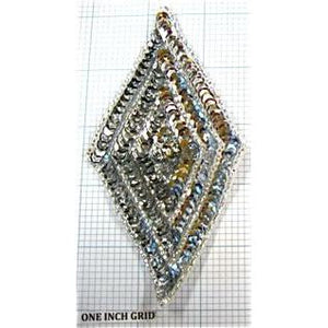 Silver sequin beaded diamond shape 5"