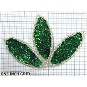 Leaf with Green Sequins Silver Beads 2" x 3.5"