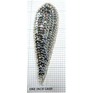 Designer Motif Teardrop Shape with Silver Sequins and Beads 4.5" x 1.25"
