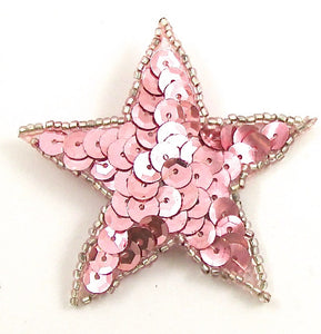 Star with Pink Sequins and Silver Beaded Trim 2.5"