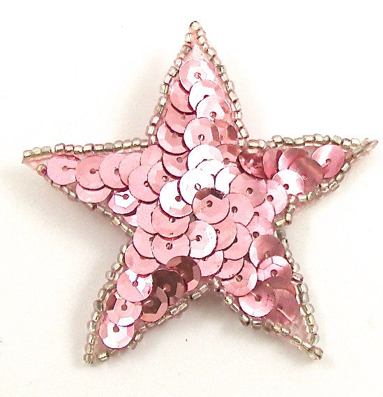 Star with Pink Sequins and Silver Beaded Trim 2.5