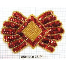 Load image into Gallery viewer, Designer Motif Bow with Red and Gold Sequins and Beads 2.5&quot; x 3.75&quot;