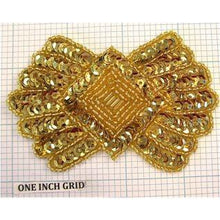 Load image into Gallery viewer, Designer Motif Bow with Gold Sequins and Beads 3.75&quot; x 2.5&quot;