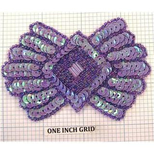 Designer Bow Shape with Iridescent Purple Sequins and Beads 2.5" x 3.75"