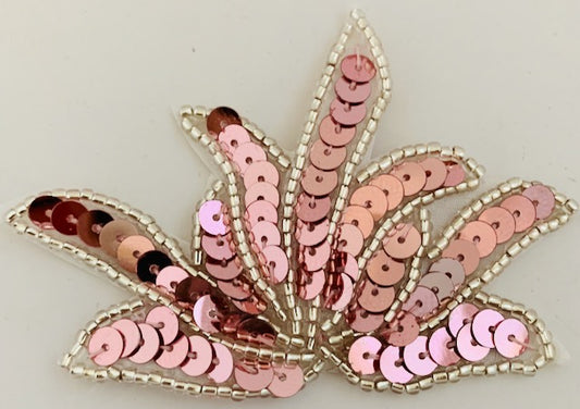 Leaf Appliqué with Pink Sequins and Gold Beads 2" x 3"