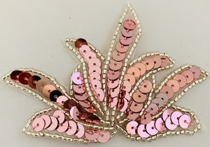 Leaf Single with Pink Sequins and Beads 2" x 3"