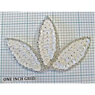 Leaf with White Sequins and Silver Beads 2" x 3.5"