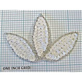 Leaf with White Sequins and Silver Beads 2