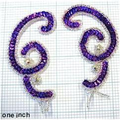 Swirl Pair with Purple Sequins and Silver Beads 4" X 2" Each Side