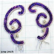 Load image into Gallery viewer, Swirl Pair with Purple Sequins and Silver Beads 4&quot; X 2&quot;