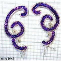 Swirl Pair with Purple Sequins and Silver Beads 4" X 2"