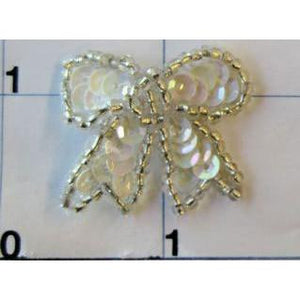 Bow with Iridescent Sequins and Silver Beads 1" x 1"