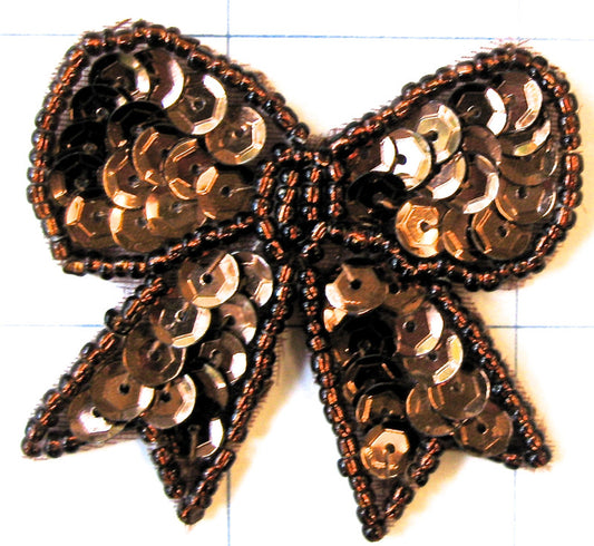 Bow with Bronze Sequins and Beads 1 7/8" x 2"