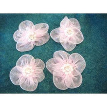 Load image into Gallery viewer, Flower Set of Four, Pink Organza with Rhinestone and Pearl 1&quot;