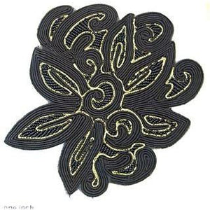Designer Motif Braided Black Fabric with Gold 8" x 6.5"