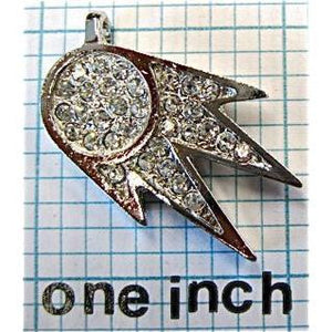 Designer Motif Necklace Pendant with Silver and Rhinestones 1" x .5"
