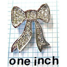 Load image into Gallery viewer, Necklace Pendant Bow with Silver Metal and Rhinestones 1&quot; x 1&quot;