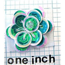 Load image into Gallery viewer, Flower Green and White Sequins with Bead in Center 1&quot;