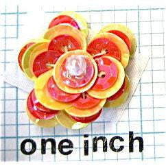 Flower Orange and Yellow Sequins with Bead in Center 1"