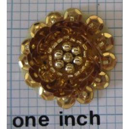Flower with Gold Sequins and Beads 1" x 1"