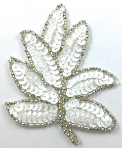 Leaf Pair White Silver Beads 3" x 4.5"