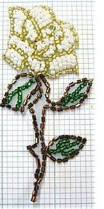Rose Flower beaded with white gold flower and brown green stem 3.75"