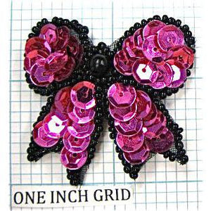 Bow with Deep purple Sequins and Black Beads 1.75"