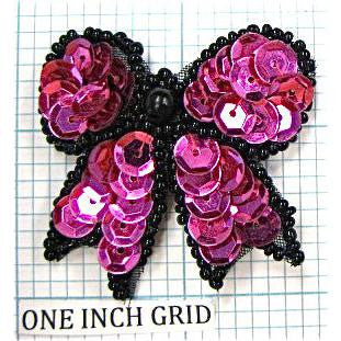 Bow with Deep purple Sequins and Black Beads 1.75
