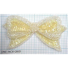 Load image into Gallery viewer, Bow with Yellowish Sequins and Iridescent Beads 4&quot; x 2.25&quot;