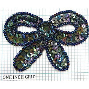 Bow Gunmetal Sequins & Beads 3" x 2.25"