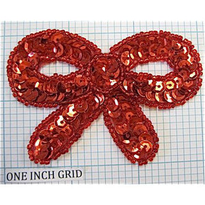 Bow Red Sequin and Bead Trim, 3" x 2.25"