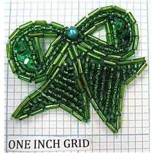 Bow Green Beaded 2"