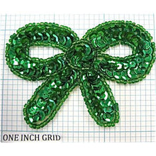 Load image into Gallery viewer, Bow Green sequin &amp; beads 3&quot; x 2.25&quot;