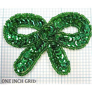 Bow Green sequin & beads 3" x 2.25"