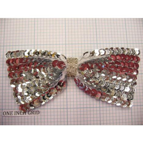 Sequin Bowtie with Silver Sequins and Silver Beads 4.25" x 2"