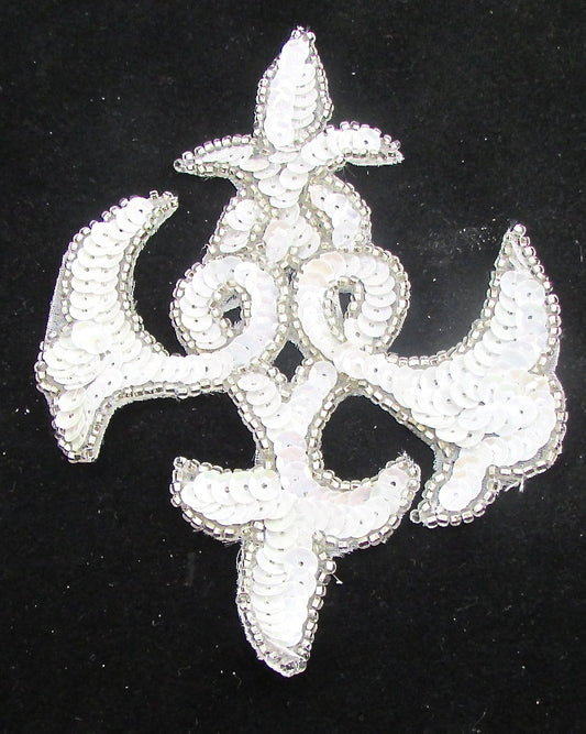 Designer Motif with White Sequins Silver Beads 6" x 4"