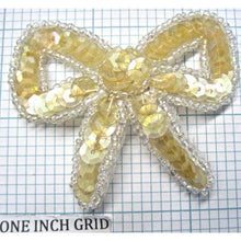Load image into Gallery viewer, Bow yellowish Iridescent Sequins and Beads 2.5&quot; x 2&quot;
