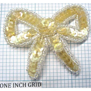 Bow yellowish Iridescent Sequins and Beads 2.5" x 2"