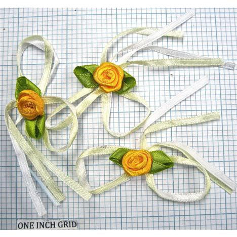 Flower with Orange Green White Satin Ribbon