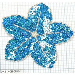 Flower with Laser Spotlight Turquoise Sequins and Silver Beads 4.25" x 4.25"