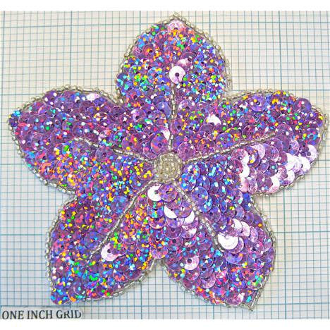 Flower with lite Purple shiny Sequins and Beads 4.25" x 4.25"