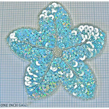 Load image into Gallery viewer, Flower Lite Blue 4.25&quot; x 4.25&quot; Sequin and beaded flower.