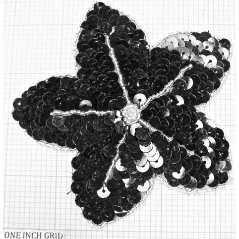 Flower with Black and Silver Sequins 4.25" x 4.25"