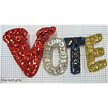 Load image into Gallery viewer, Vote with Red silver Moonlite Gold Sequins and Beads 2.5&quot; x 5.25&quot;
