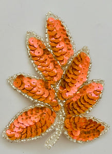 Leaf Pair with Brilliant Peachy Pinky Sequins and Silver Beads 4" x 3"